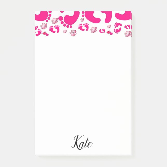 Notes Pink Baby Feet Girl Elephant (Front)