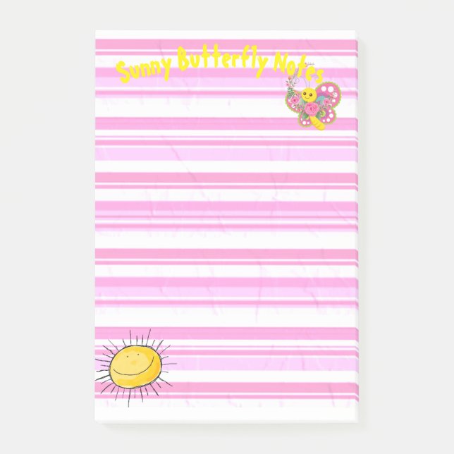Notes Pink Stripes Butterfly Sun (Front)