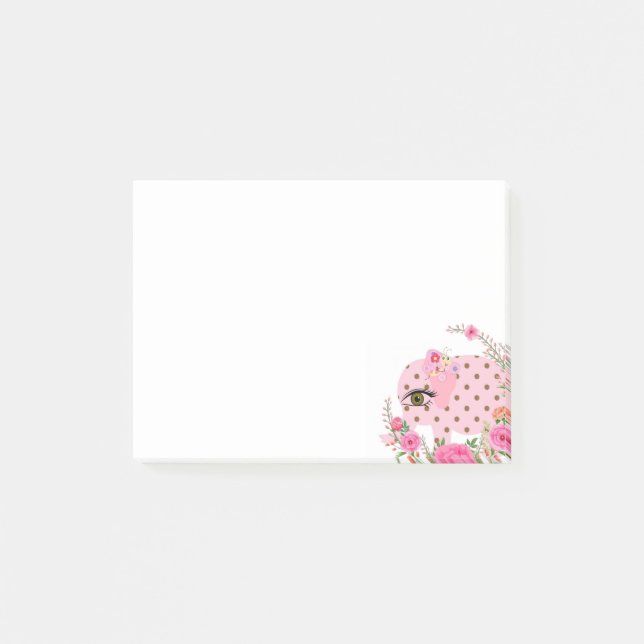 Notes Post it Notes, Pink Elephant Floral (Front)