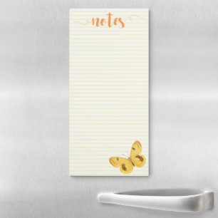 Notes Yellow Stripes & Elegant Butterfly Magnetic Notepad