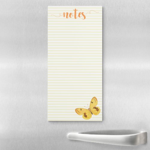 Notes Yellow Stripes  Elegant Butterfly Magnetic Notepad