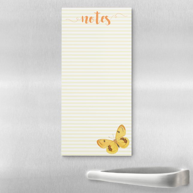 Notes Yellow Stripes & Elegant Butterfly Magnetic Notepad (In Situ)