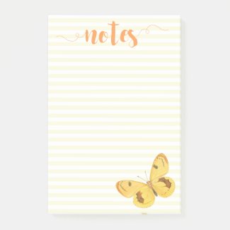 Notes - Yellow Stripes & Elegant Butterfly