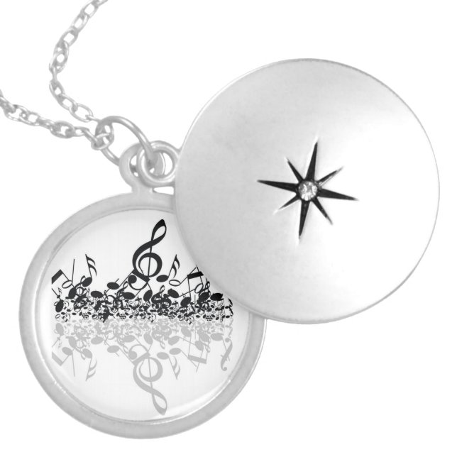 Nothin' But Treble Black Music Notes Locket Necklace (Front)