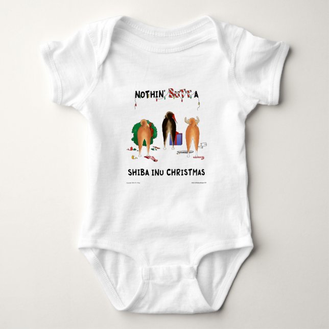Nothin' Butt A Shiba Inu Christmas Baby Bodysuit (Front)