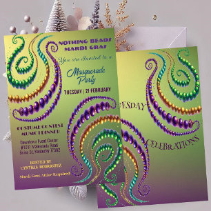 Nothing Beads Mardi Gras Colors Masquerade Party  Invitation