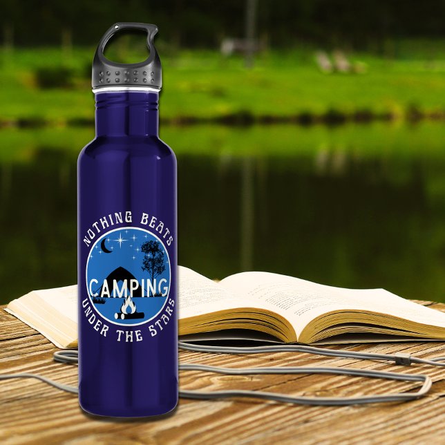 Nothing Beats Camping Under Stars Blue Stainless Steel Water Bottle (Creator Uploaded)
