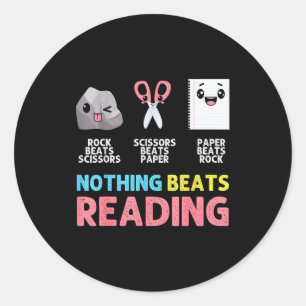 Nothing Beats Reading Funny Rock Paper Scissors Classic Round Sticker
