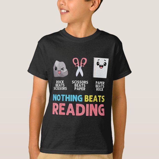Nothing Beats Reading Funny Rock Paper Scissors  T-Shirt (Front)