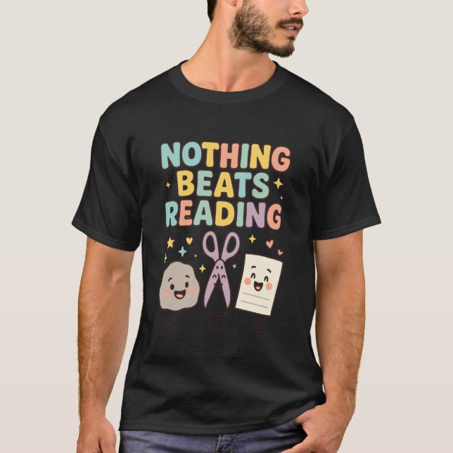 Nothing Beats Reading Rock Paper Scissors Book Ner T-Shirt (Front)