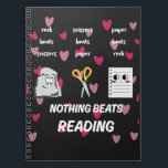 Nothing Beats Reading Rock Paper Scissors Notebook<br><div class="desc">Funny reading design inspired by rock paper scissors. Cute illustration with rock,  scissors,  paper,  and the text "Nothing Beats Reading". Perfect for book lovers,  students,  teachers,  and anyone who enjoys reading.</div>