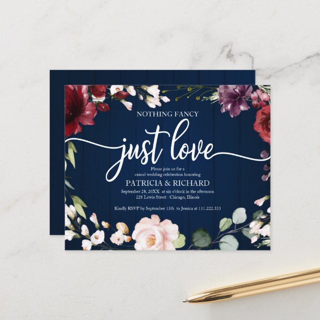Nothing Fancy Budget Rustic Wedding Invitations (Front/Back In Situ)