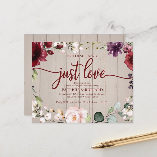 Nothing Fancy Budget Rustic Wedding Invitations (Front/Back In Situ)