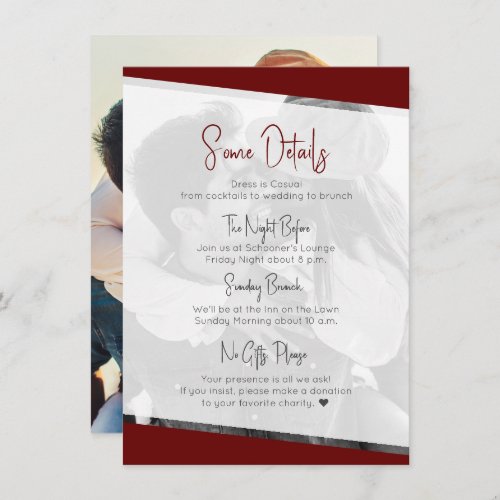 Nothing Fancy Burgundy Casual Wedding Details Enclosure Card