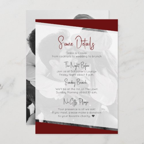 Nothing Fancy Casual Burgundy Wedding Details Enclosure Card