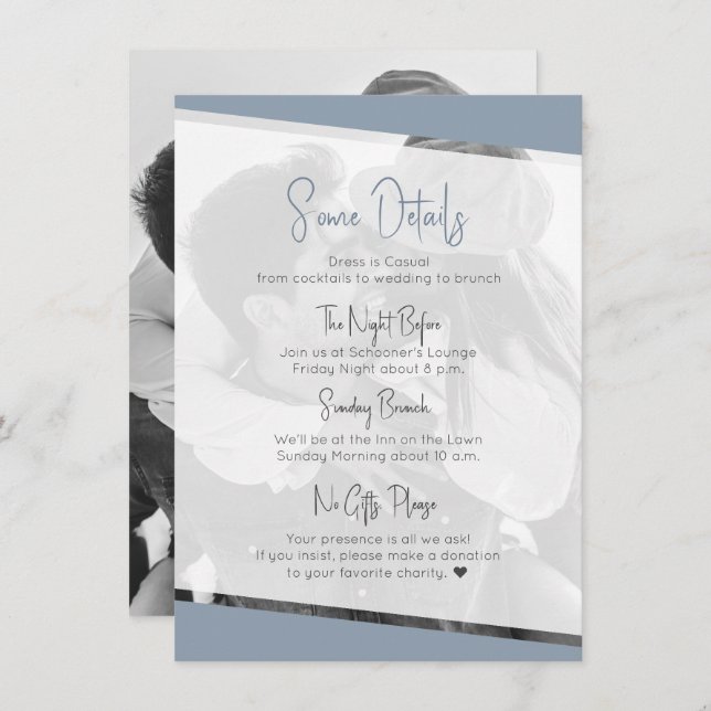 Nothing Fancy Casual Dusty Blue Wedding Details Enclosure Card (Front/Back)