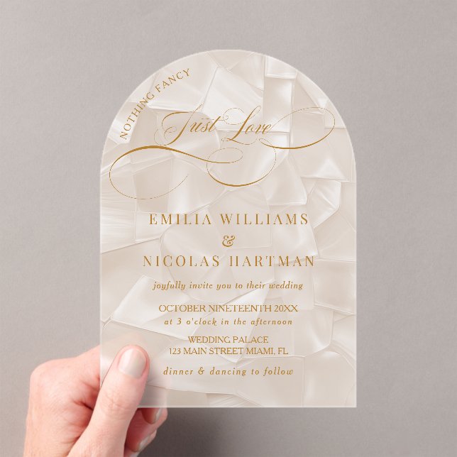 Nothing Fancy Elegant Beige Wedding Acrylic Invitations (Insitu (Handheld))