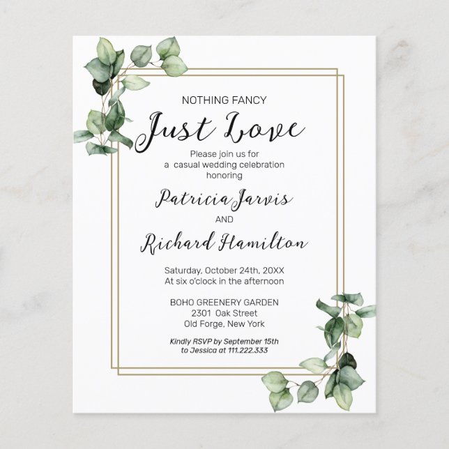 Nothing Fancy Greenery Budget Wedding Invitation (Front)