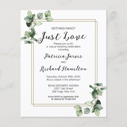 Nothing Fancy Greenery Budget Wedding Invitation