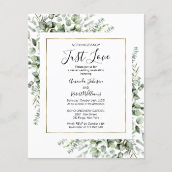 Nothing Fancy  Greenery Budget Wedding Invitations by LitleStarPaper at Zazzle