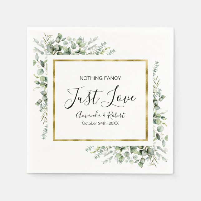 Nothing Fancy Greenery Gold Wedding Napkins (Front)