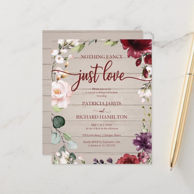 Nothing Fancy Inexpensive Wedding Invitations (Front/Back In Situ)