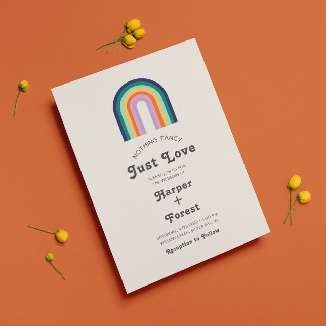 Nothing Fancy Just Love 70s Rainbow Retro Wedding Invitation (Creator Uploaded)