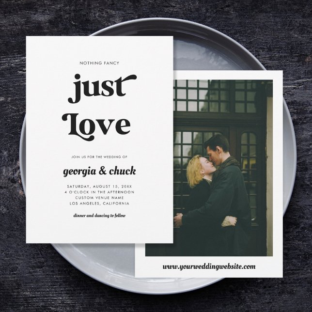 Nothing Fancy Just Love 70s Retro Script Wedding Invitation (Creator Uploaded)