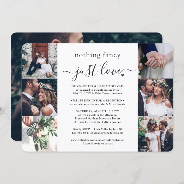 Nothing Fancy Just Love 7 Photo Wedding Reception Invitation | Zazzle