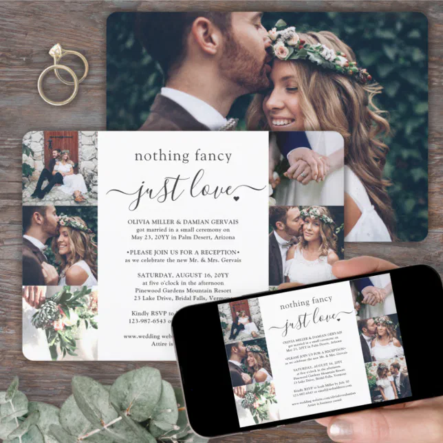 Nothing Fancy Just Love 7 Photo Wedding Reception Invitation | Zazzle