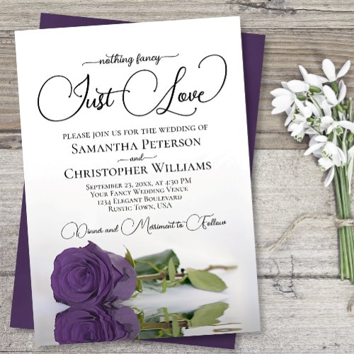 Nothing Fancy Just Love Amethyst Rose Wedding Invitation