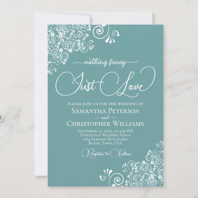 Nothing Fancy Just Love Aqua Teal Wedding Invitation (Front)