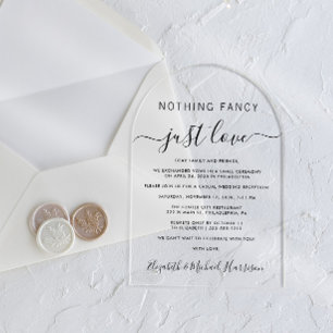 Nothing Fancy Just Love Arch Wedding Reception Acrylic Invitations