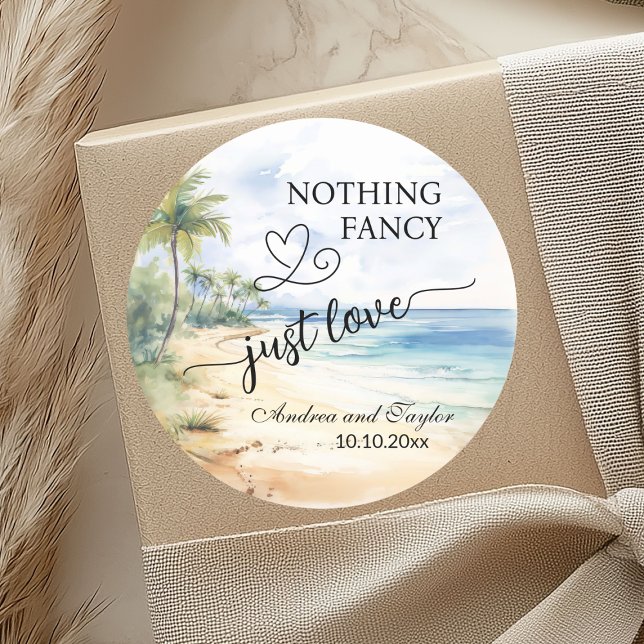 Nothing Fancy Just Love Beach Palm Trees Wedding Classic Round Sticker (Creator Uploaded)