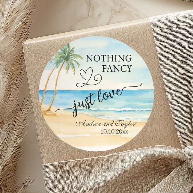 Nothing Fancy Just Love Beach Palm Trees Wedding Classic Round Sticker (Creator Uploaded)