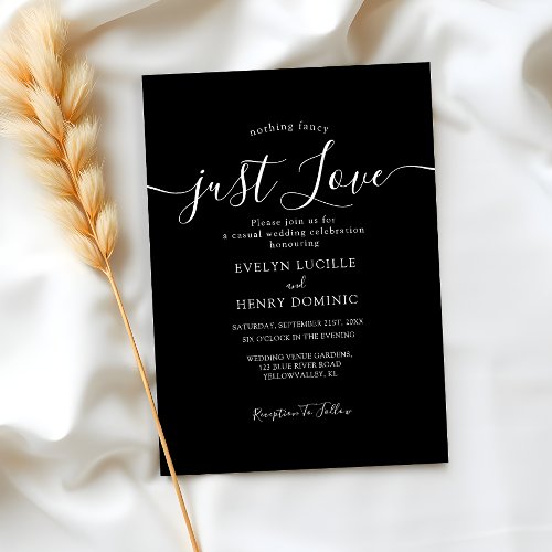 Nothing Fancy Just Love Black and White Wedding Invitation