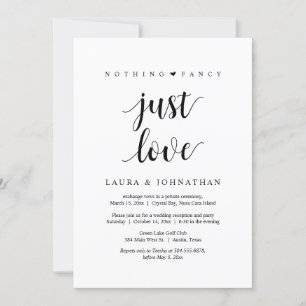 Nothing Fancy Just Love, Black, Elopement Party In Invitation