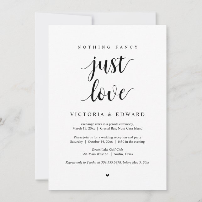 Nothing Fancy Just Love, Black, Elopement Party In Invitation (Front)