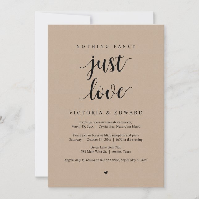 Nothing Fancy Just Love, Black, Elopement Party Invitation (Front)