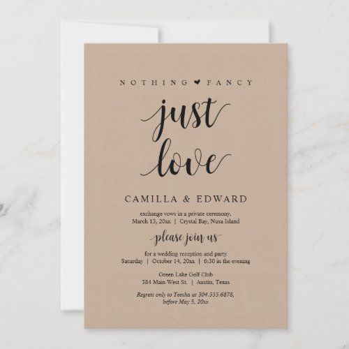 Nothing Fancy Just Love Black Elopement Party Invitation