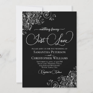 Nothing Fancy Just Love Black & Silver Wedding Invitation
