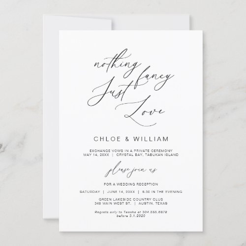 Nothing Fancy Just Love Black Wedding Elopement Invitation