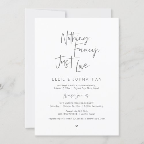 Nothing Fancy Just Love Black Wedding Elopement  Invitation