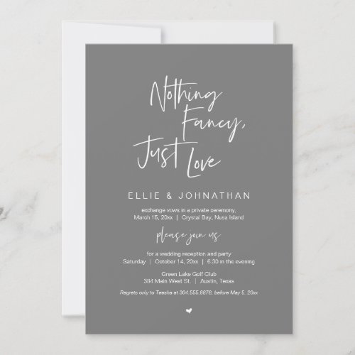 Nothing Fancy Just Love Black Wedding Elopement  Invitation