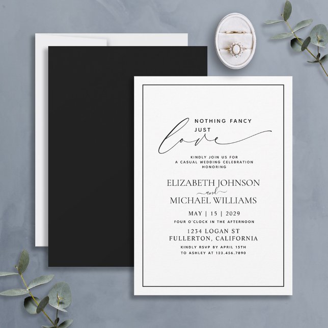 Nothing Fancy Just Love Black White Casual Wedding Invitation (Creator Uploaded)