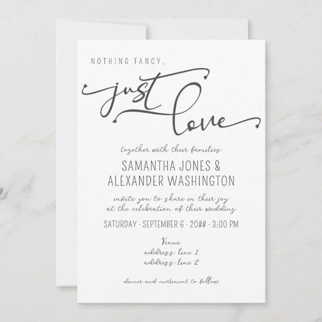 Nothing Fancy Just Love Black & White RSVP QR Code Invitation (Front)
