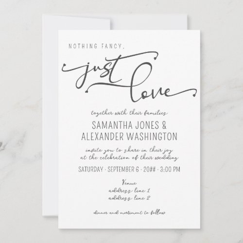 Nothing Fancy Just Love Black  White RSVP QR Code Invitation