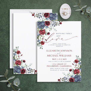 Nothing Fancy Just Love Blue Burgundy Casual Invitation