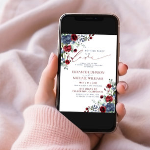 Nothing Fancy Just Love Blue Burgundy Casual Photo Invitation