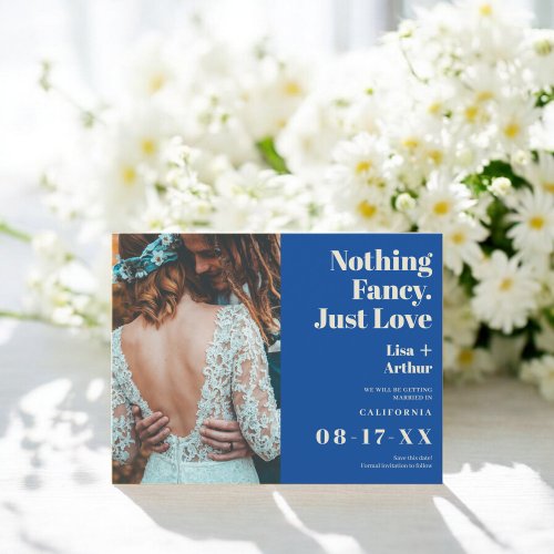 Nothing fancy just love blue photo save the date postcard